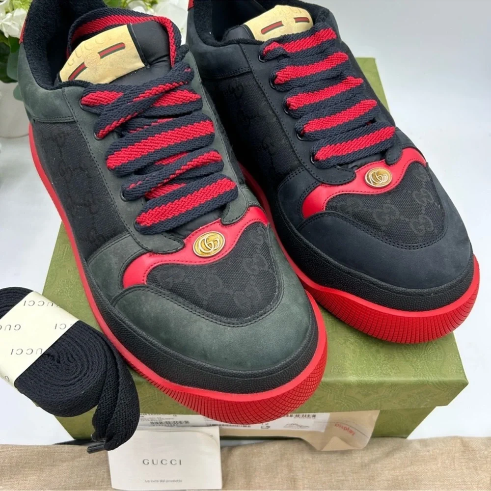 Men’s Gucci SCREENER sneakers in black GG canvas/leather size 12
